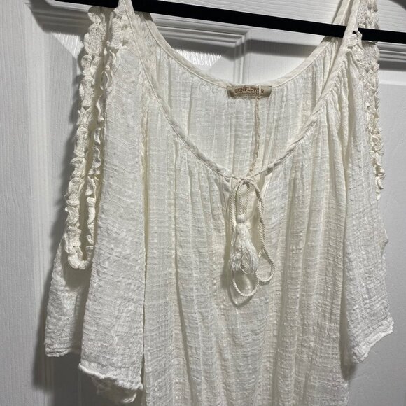 Sunflower Cold Shoulder Women's Top Light Weight Linen Size M ~Made In Italy - Picture 2 of 6